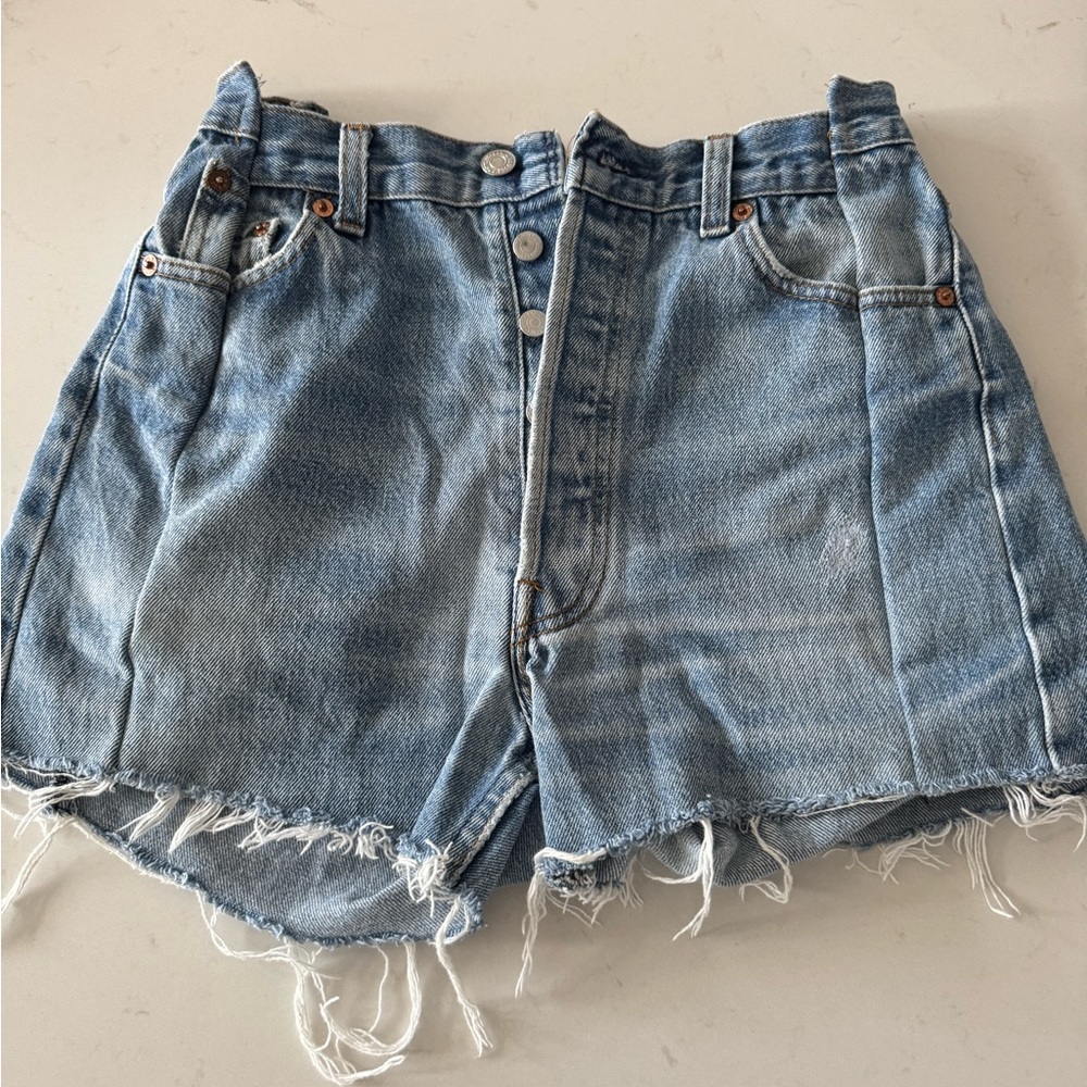 EB Denim Light Blue Frayed Jean Shorts